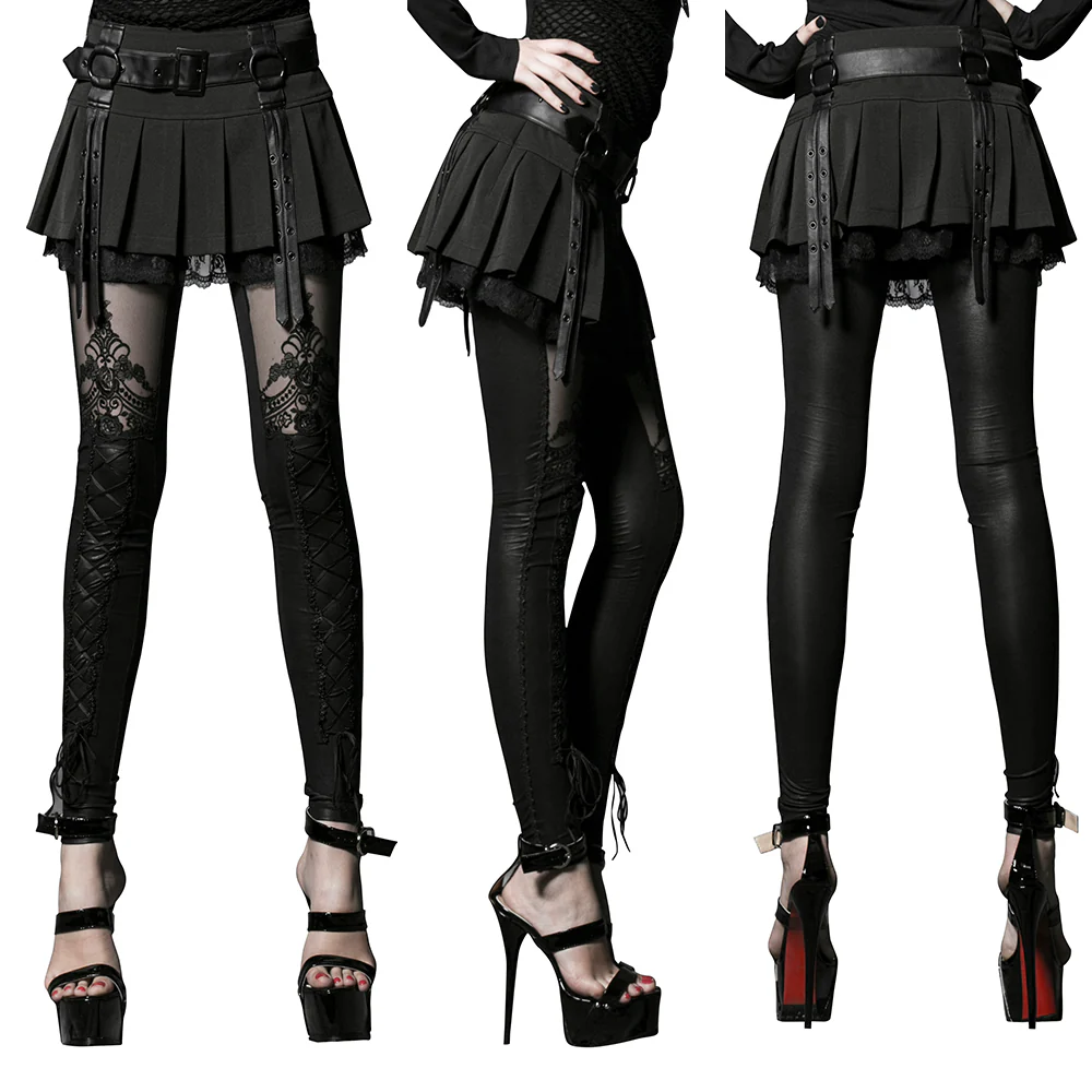 Women's Victorian Style Sexy Leather Gothic Leggings With Lace - Image 4