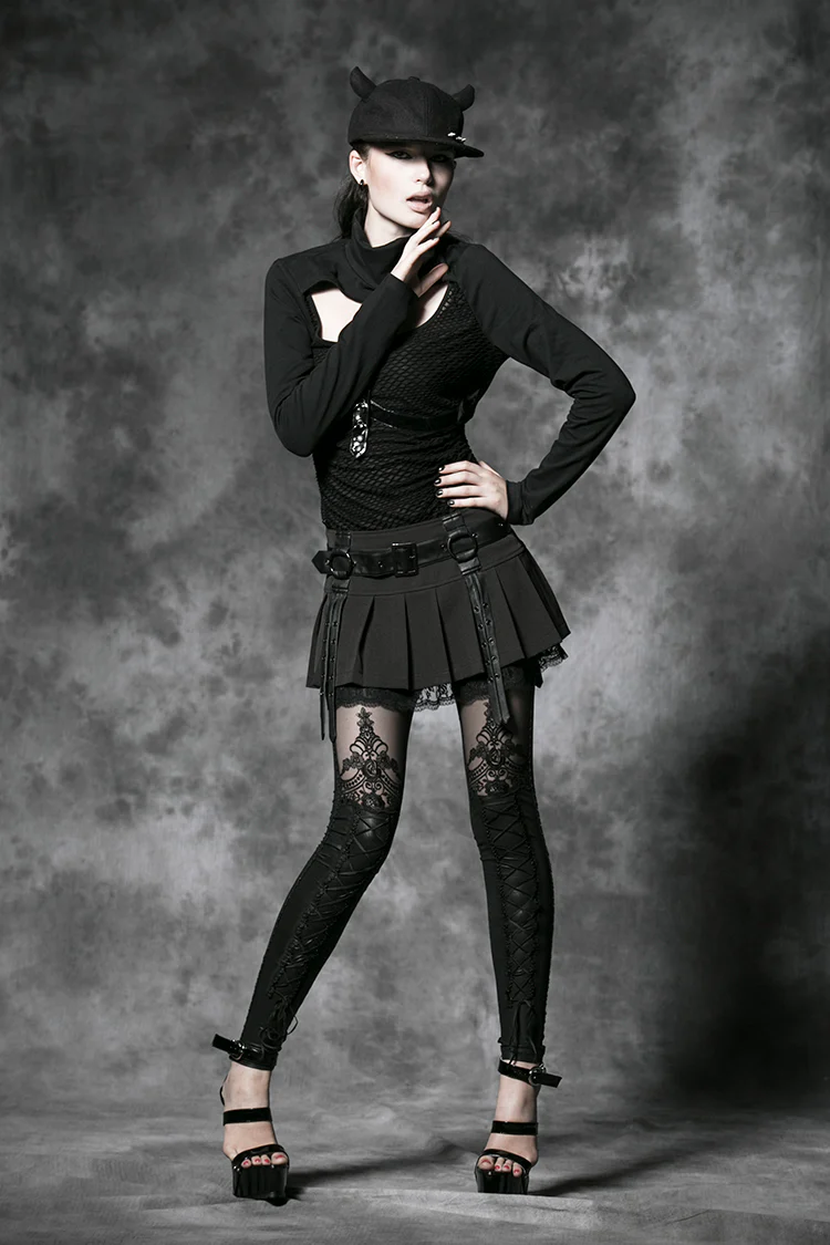 Women's Victorian Style Sexy Leather Gothic Leggings With Lace - Image 6